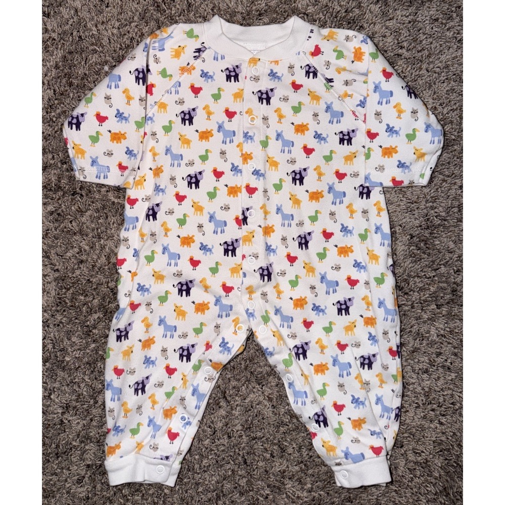 Lands' End Baby 6M One Piece Sleeper Farm Animals Cotton Snap Front Y2K